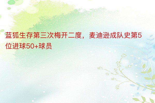 蓝狐生存第三次梅开二度，麦迪逊成队史第5位进球50+球员