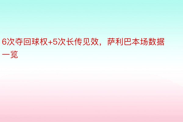 6次夺回球权+5次长传见效，萨利巴本场数据一览